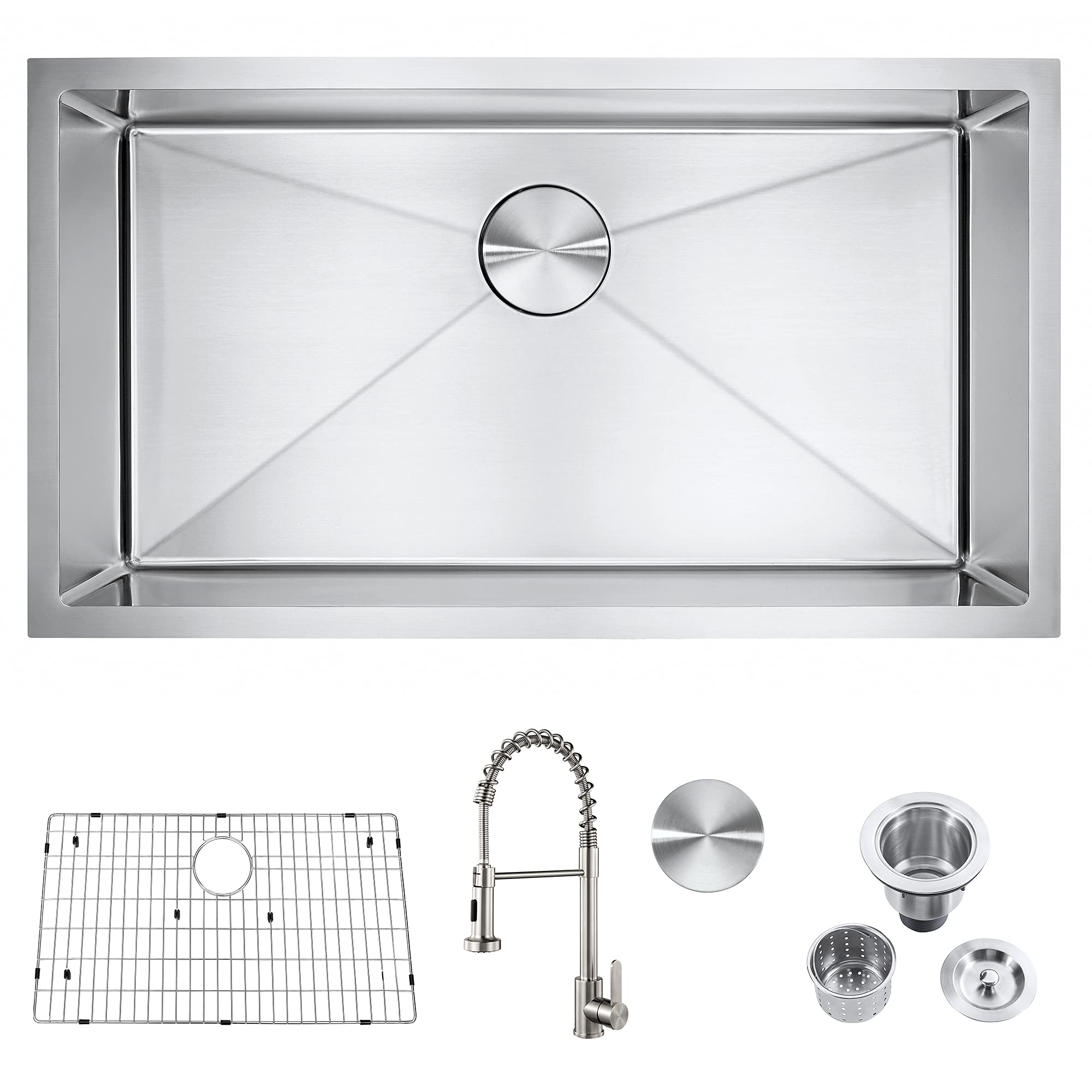 JULYFOX 32 Inch Undermount Stainless Steel Kitchen Sink with Faucet - 9 Inch Deep Single Bowl Drop-in Sink for Modern Kitchens | Perfect for Food Prep, Dishwashing & Entertaining