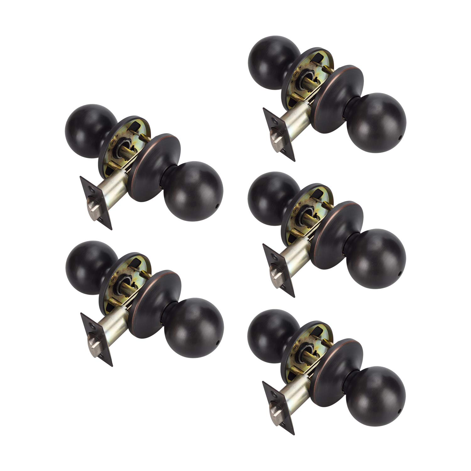 5-Pack Aged Bronze Door Knobs for Bedroom & Bathroom Privacy - 5763-ORB-BK-5P