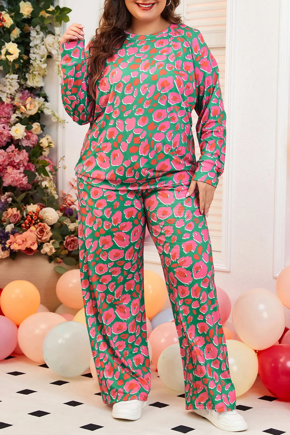Plus Size Long Sleeve Loungewear Set - Women's Cozy Lounge Pants & Top Outfit for Home Relaxation, Yoga & Sleep - Soft Comfortable Casual Wear