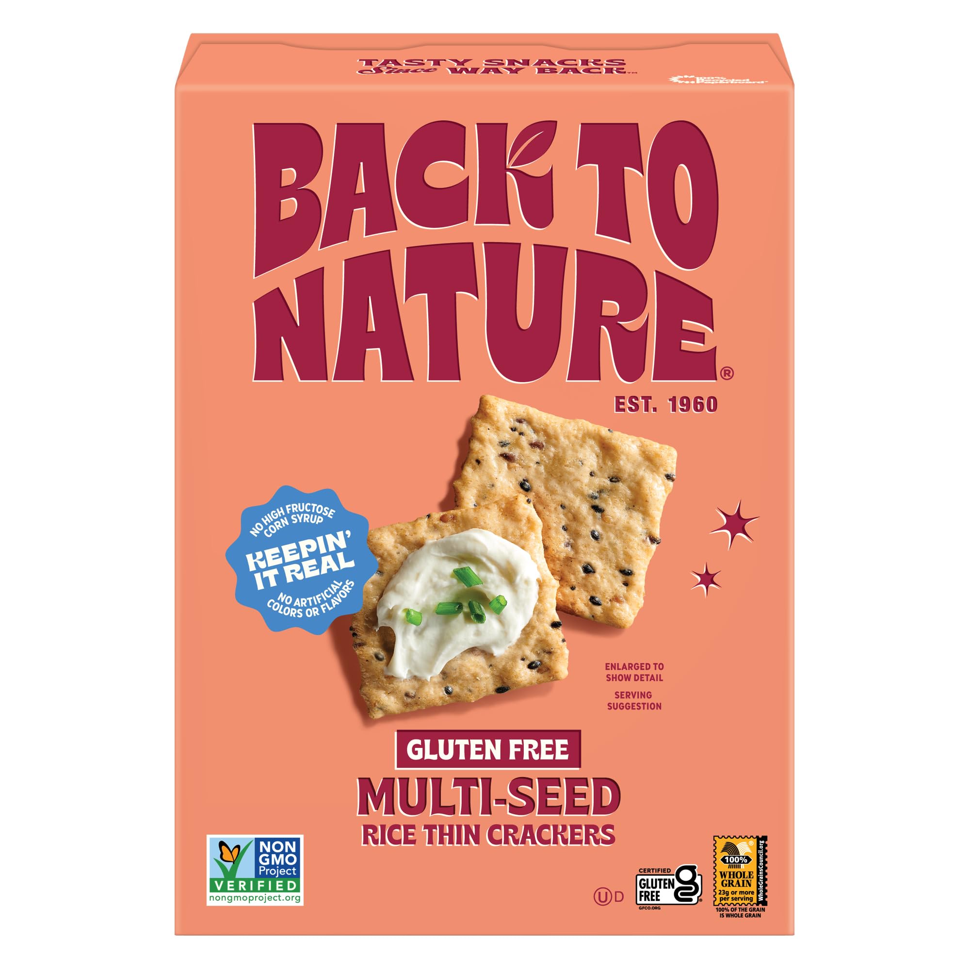 Gluten Free Multi-Seed Rice Crackers - Dairy Free, Non-GMO, Whole Grain Brown Rice Flour, Healthy Snacks, 4oz (Pack of 12) | Perfect for Vegan Diets, School Lunches & On-the-Go Snacking