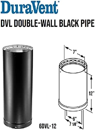 DuraVent DVL Black 12 Inch Double Wall Chimney Pipe - 6DVL 12 - High Temperature Resistant for Wood Stoves, Fireplaces & Pellet Stoves - Perfect for Home Heating & Ventilation Systems