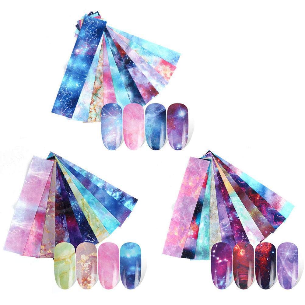 Faruxue 30 Sheets Starry Sky Nail Foil - Self-Adhesive 3D Nail Art Stickers for DIY Nail Decals | Beautiful Galaxy Design for Women's Nail Art | Perfect for Parties, Weddings & Special Occasions