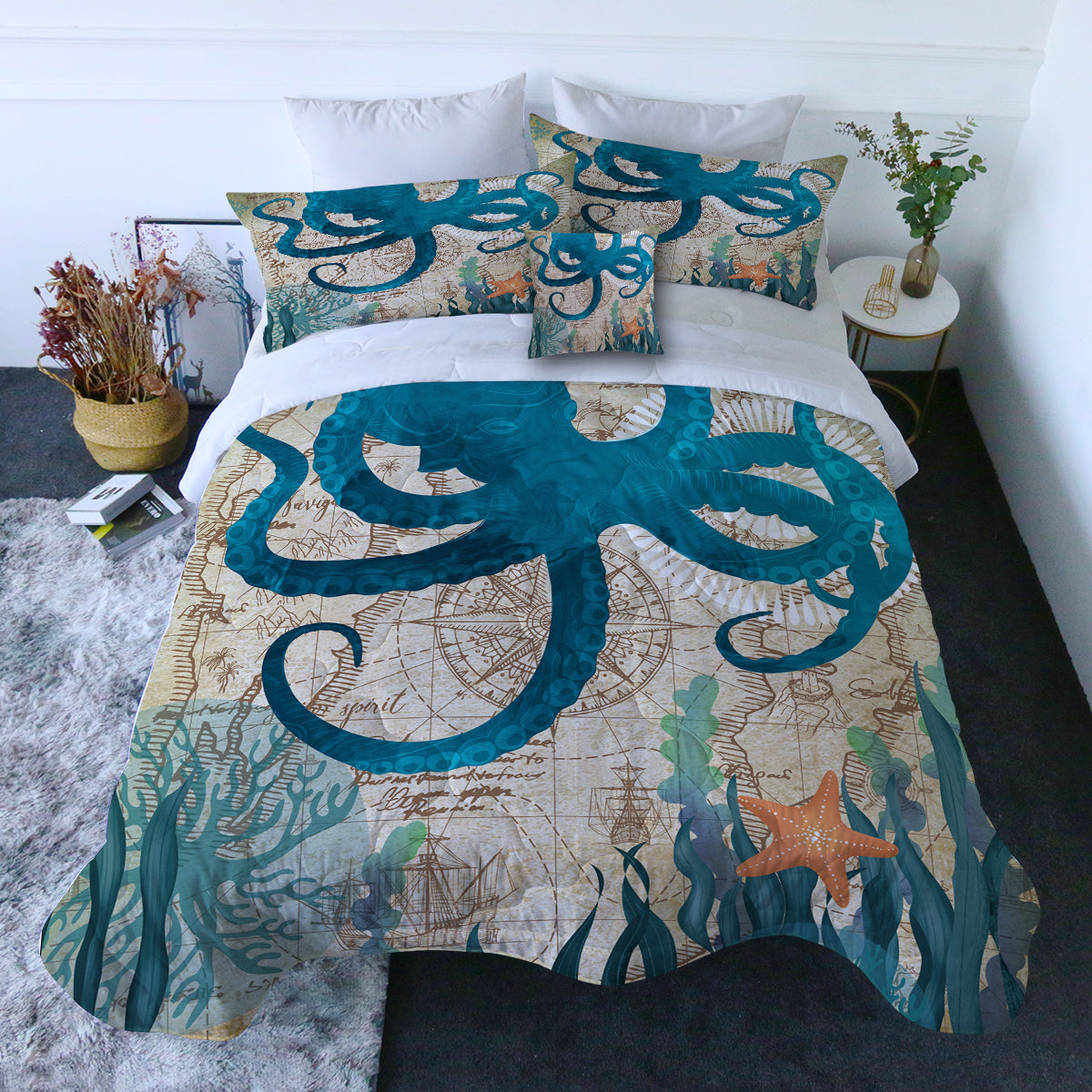 Octopus Love Quilt Set - Soft & Cozy Bedding for Couples - Perfect for Valentine's Day Gifts & Romantic Bedroom Decor