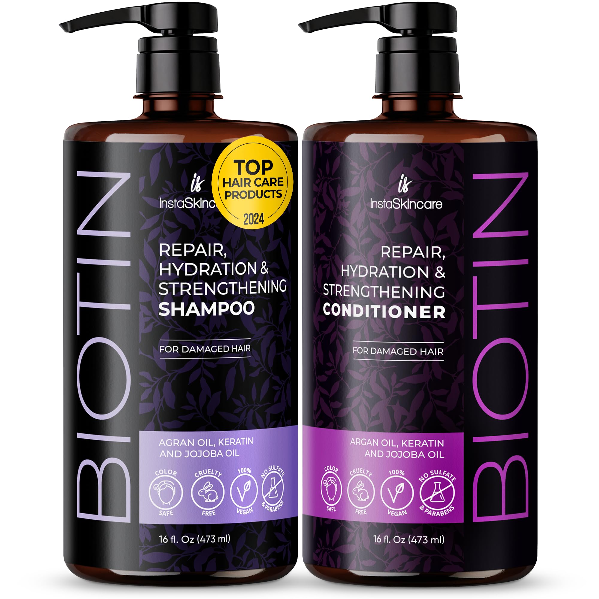 InstaSkincare Biotin Shampoo & Conditioner Set for Hair Growth - 1 Fl Oz (Pack of 1) - Sulfate Free Volumizing Hair Care for Thinning Hair, Daily Use at Home or Salon