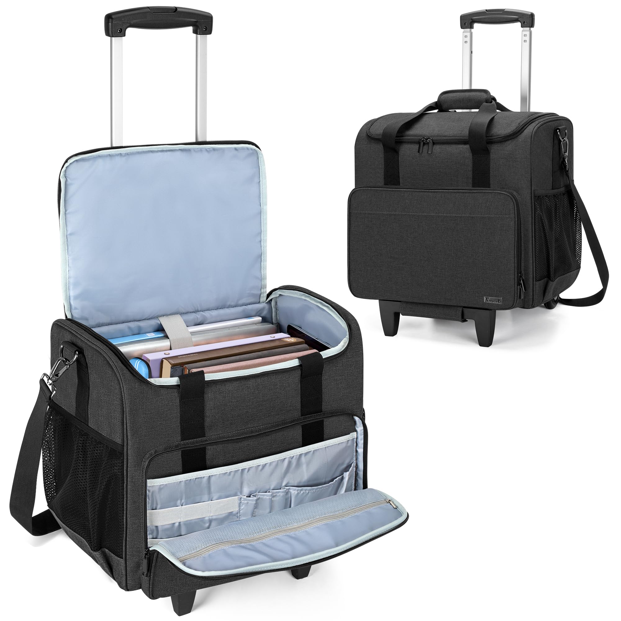 Trunab Rolling Teacher Bag - Wheeled Tote with Bottom Pad & Detachable Trolley, Padded Laptop Compartment Fits 15.6