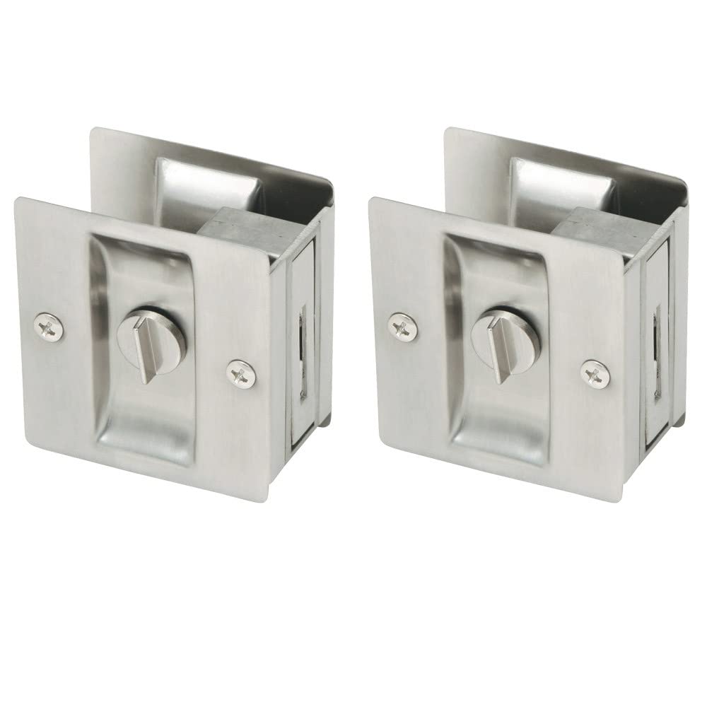 Design House 182121 Satin Nickel Pocket Door Lock 2-Pack - Privacy Bedroom & Bathroom Door Lock Set for Enhanced Security and Convenience