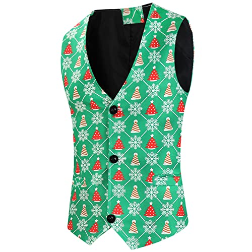 Slim Fit Men's Suit Vest - Printed Christmas & Winter Formal Vest - Single-Breasted Casual Waistcoat for Business, Party & Holiday Outfits