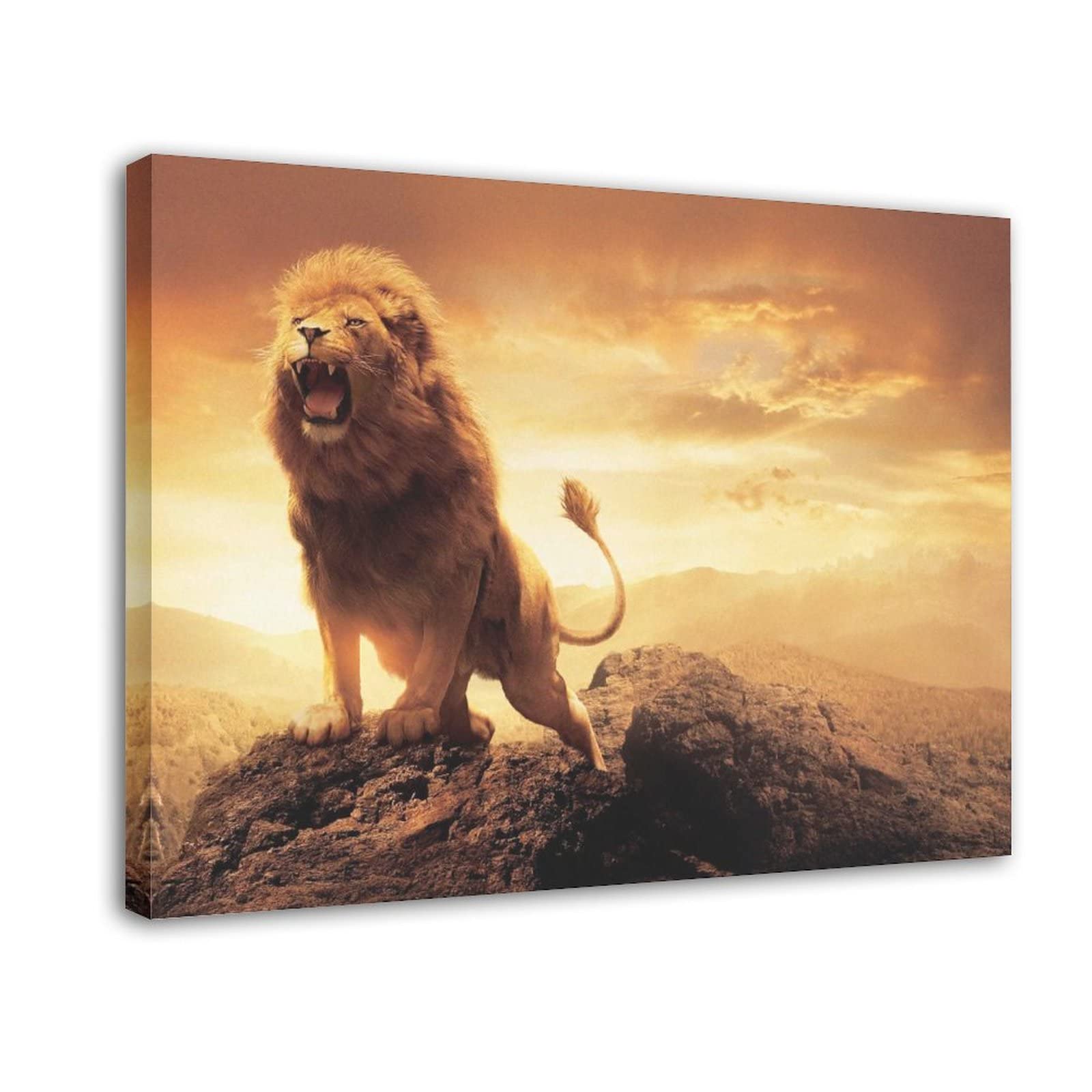 Roaring Lion Canvas Wall Art Print - 24x36 Inch (60x90cm) Framed Animal Poster for Living Room Decor, Home Office & Bedroom Aesthetic