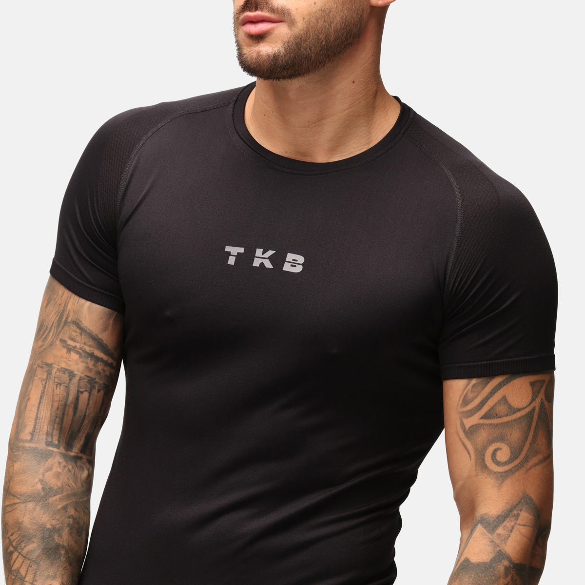 TKB Men's Black Performance Seamless T-Shirt - Moisture Wicking & Breathable Workout Tee for Gym, Running & Casual Wear