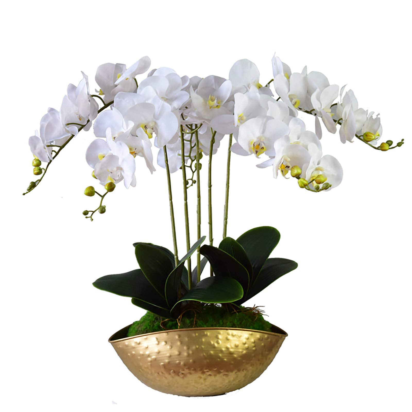 KDJJH Artificial Orchid Bonsai in Iron Pot - Realistic Fake Flower Plant for Home Office Decor, White - Perfect for Table Centerpieces, Bedroom & Living Room Decorations