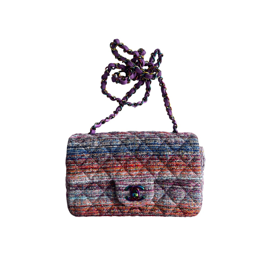 Chanel Rainbow Tweed Iridescent Mini Rectangle Flap Bag - Luxury Designer Handbag for Women, Perfect for Parties, Weddings & Special Occasions