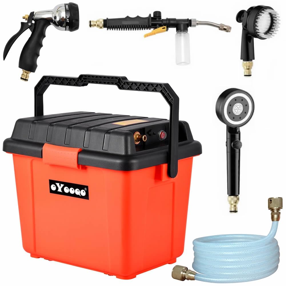 Portable Electric Pressure Outdoor Shower - 6.6 Gallon Camping Shower for Surfing, Diving, Fishing, Road Trips & Pet Washing | Car-Powered Water Pump for Beach, RV & Outdoor Adventures