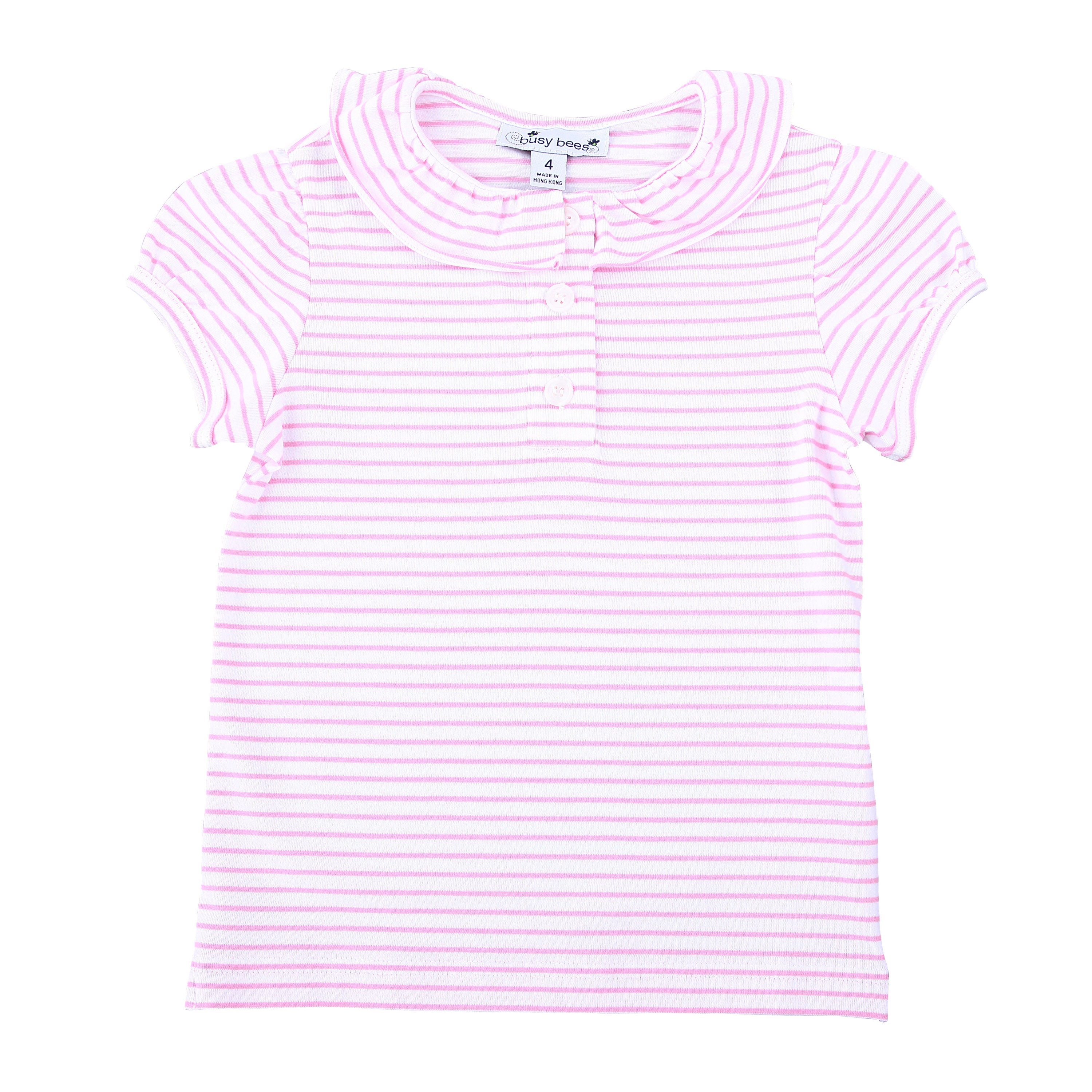 Eliza Girls Ruffle Knit Polo Shirt - Light Pink Striped Cotton Top for Toddler & Kids | Casual Wear, School Outfits, Birthday Parties & Family Photos