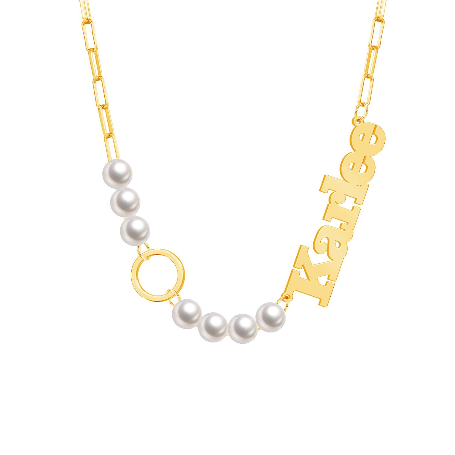 Misstrend Personalized Name Necklace with Pearl - Dainty 18K Gold Plated Custom Pearl Choker Necklace for Women | Elegant Gift for Anniversary, Birthday & Valentine's Day