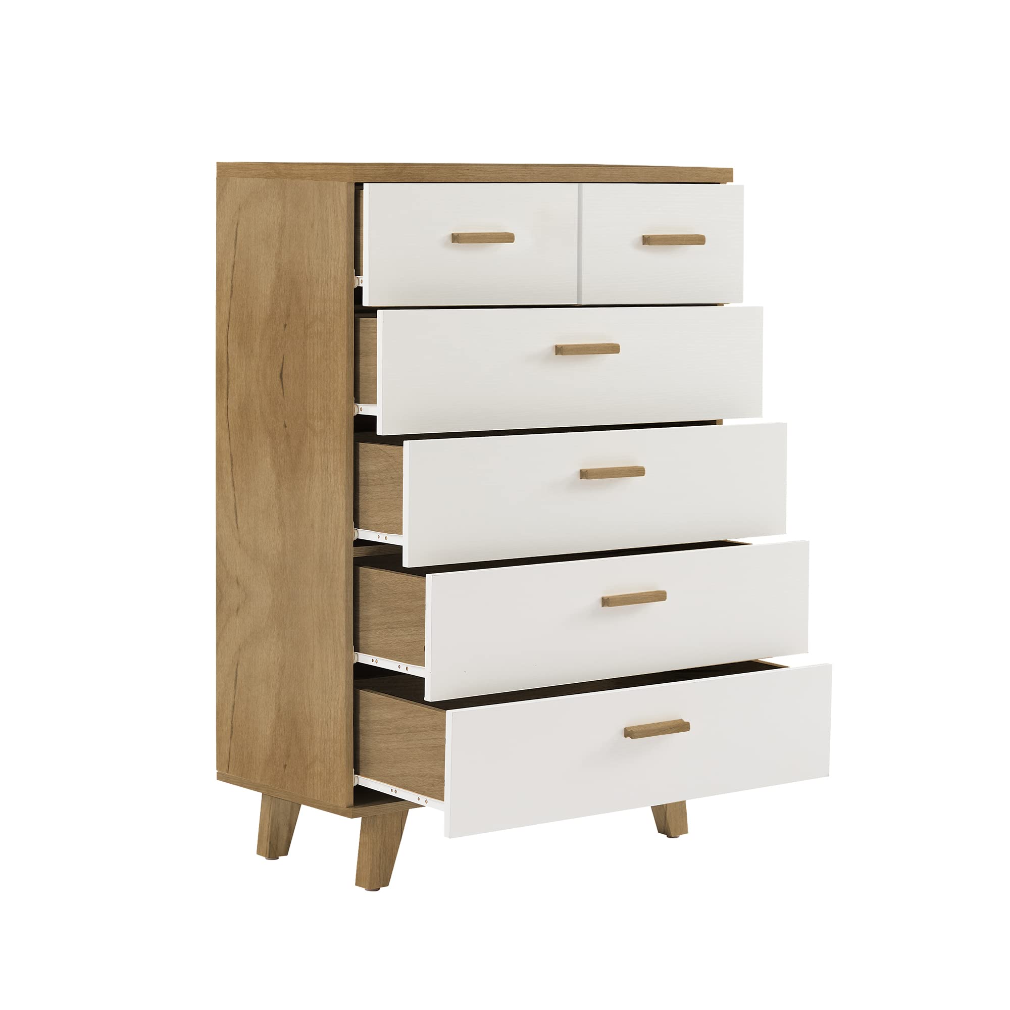 6-Drawer Dresser Chest - Solid Wood Legs Tall Storage Cabinet Organizer for Bedroom, Living Room & Closet - White (Perfect for Small Spaces & Apartment Organization)