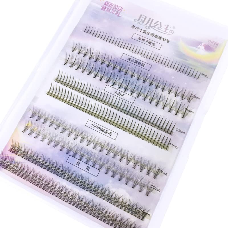 LASGOOS DIY Eyelash Extension Kit - 3D Natural Volume Lashes Set (40pcs 5mm Lower Lashes + 40pcs 10/11mm Sandwich Lashes + 80pcs A-Shape Lashes + 40pcs Cluster Lashes + 80pcs Fish Tail Lashes) - C Curl False Eyelashes for Professional Salon & Home Use