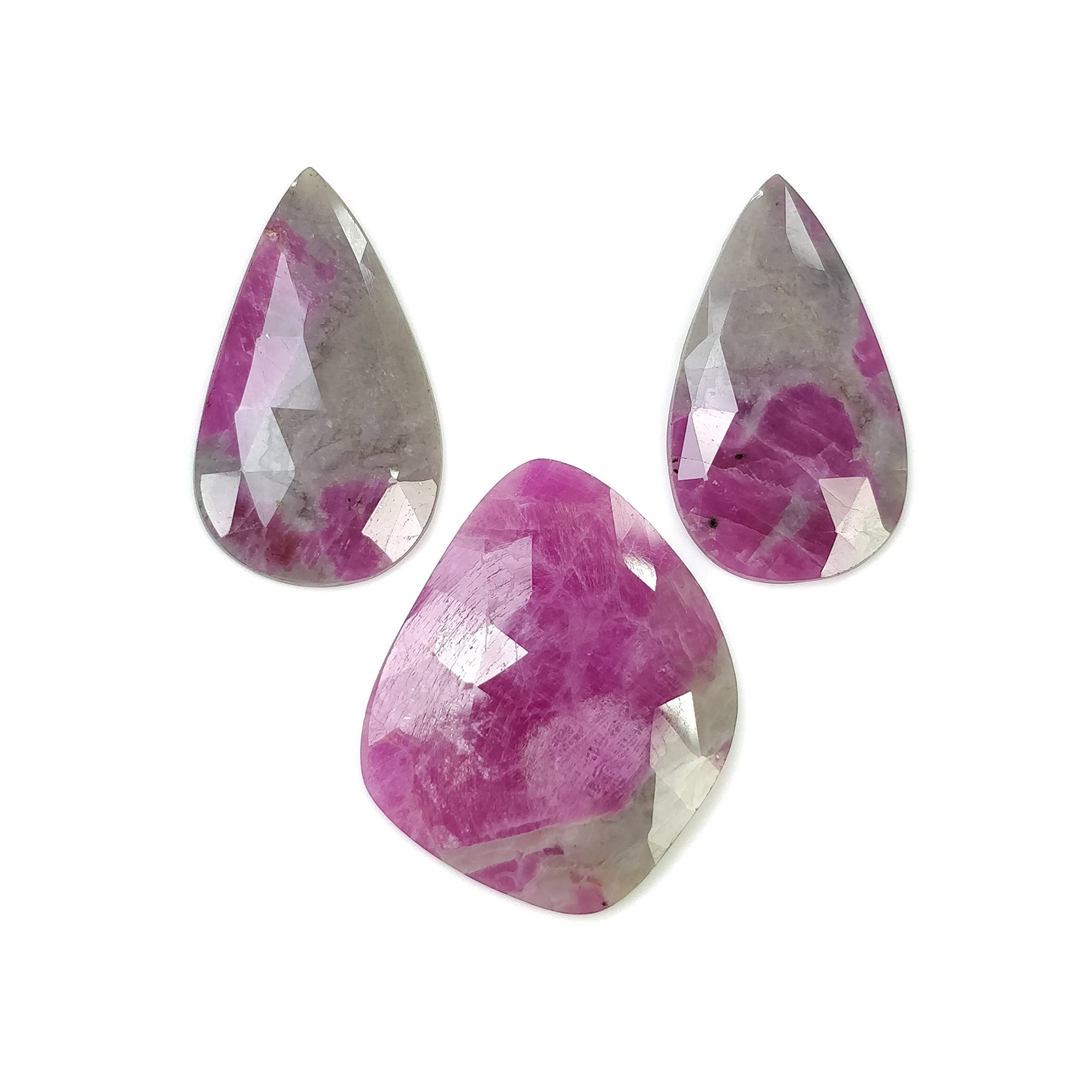 Natural Untreated Bi-Color Sapphire Pear & Uneven Shape Gemstones - 53.60cts Rose Cut Multi Sapphire Set (3pcs, 30*17mm & 31*26mm) with Video - Perfect for Jewelry Making, Engagement Rings & Unique Gift Ideas