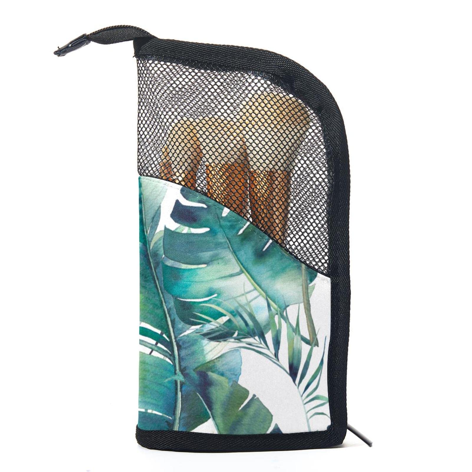 Premium Makeup Brush Organizer Bag with 12 Slots - Portable Travel Cosmetic Brush Holder Case (Palm Leaf Tropical Design) - Perfect for Home Storage & On-the-Go Makeup Artists