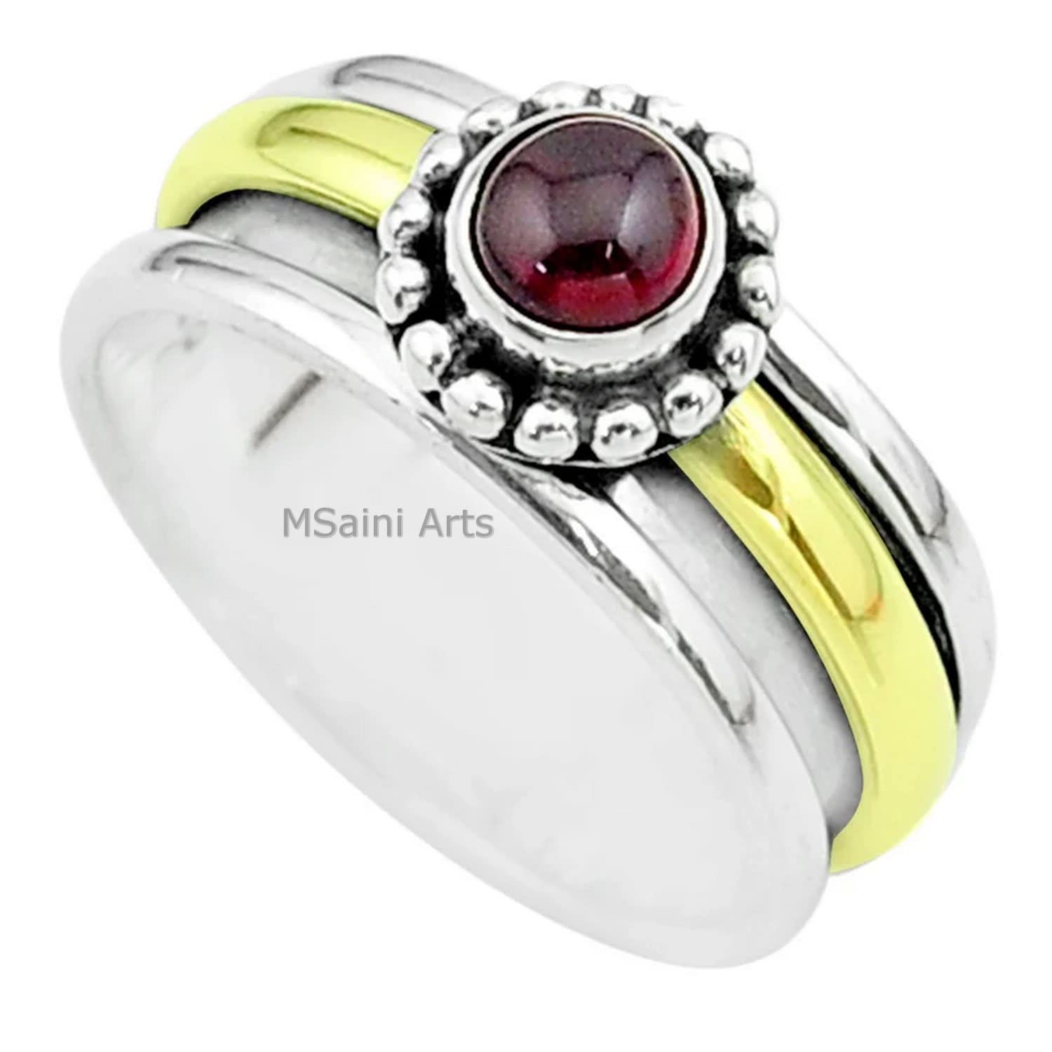 Sterling Silver 925 Garnet Spinner Ring for Women - Handcrafted Jewelry for Stress Relief
