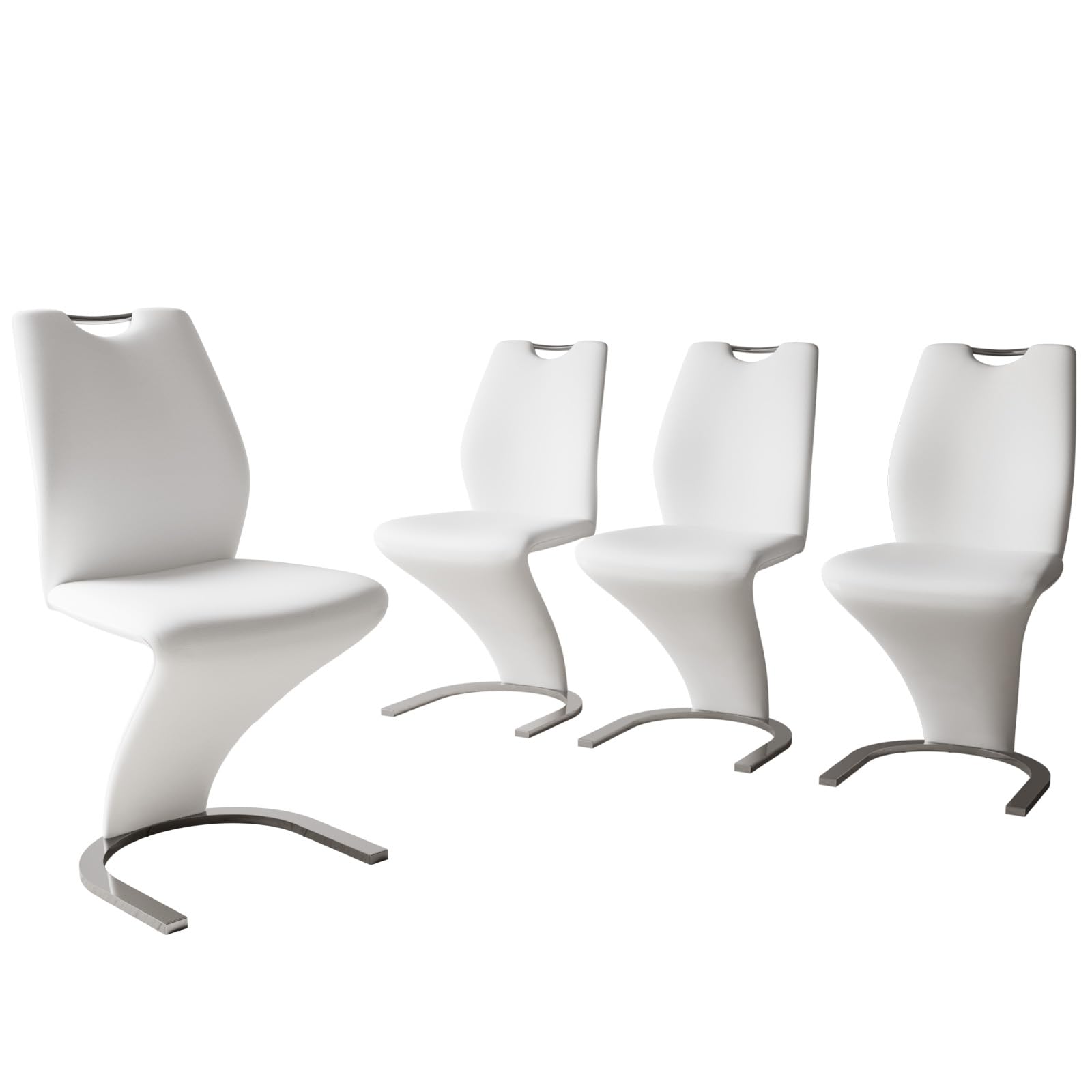 4 White Mermaid Dining Chairs Set - Modern PU Leather Upholstered Armless Side Chairs with Sturdy Metal Legs for Kitchen & Dining Room | Elegant Seating for Home, Restaurant, and Office Use