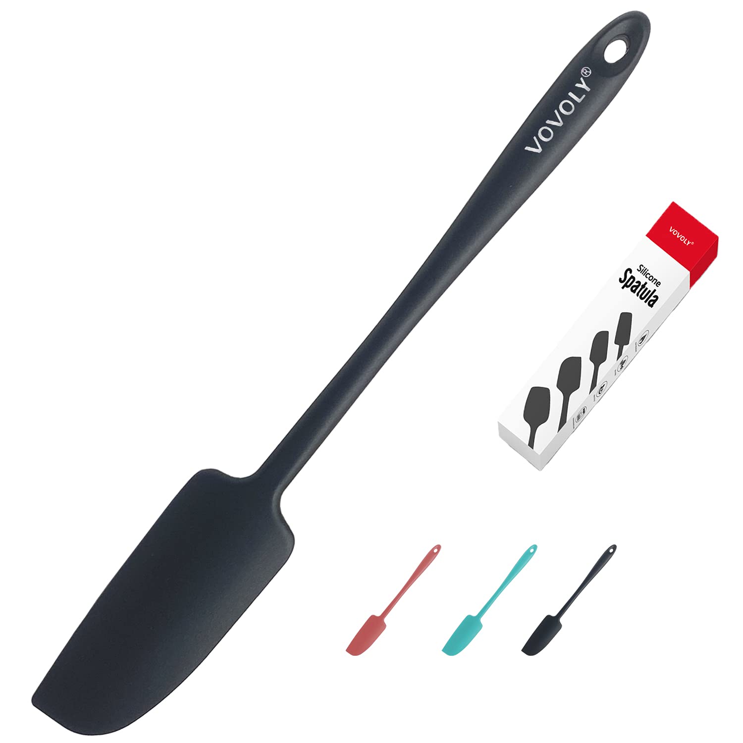 High Heat Resistant 600°F Silicone Jar Spatula - 11.2 Inch Small Rubber Scraper for Baking, Cooking & Mixing - Seamless Black Kitchen Tool for Jars, Bowls & Containers