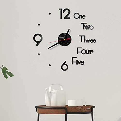 Modern DIY 3D Mirror Wall Clock - Frameless Sticker for Home, Office & Kids Room Decor (Black)