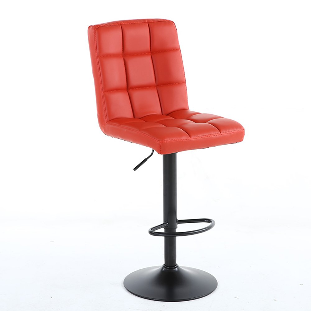 **Iron Swivel Bar Stool - Adjustable Height Counter Stool for Home & Office - Red - Perfect for Kitchen, Salon, Reception & Makeup Stations**