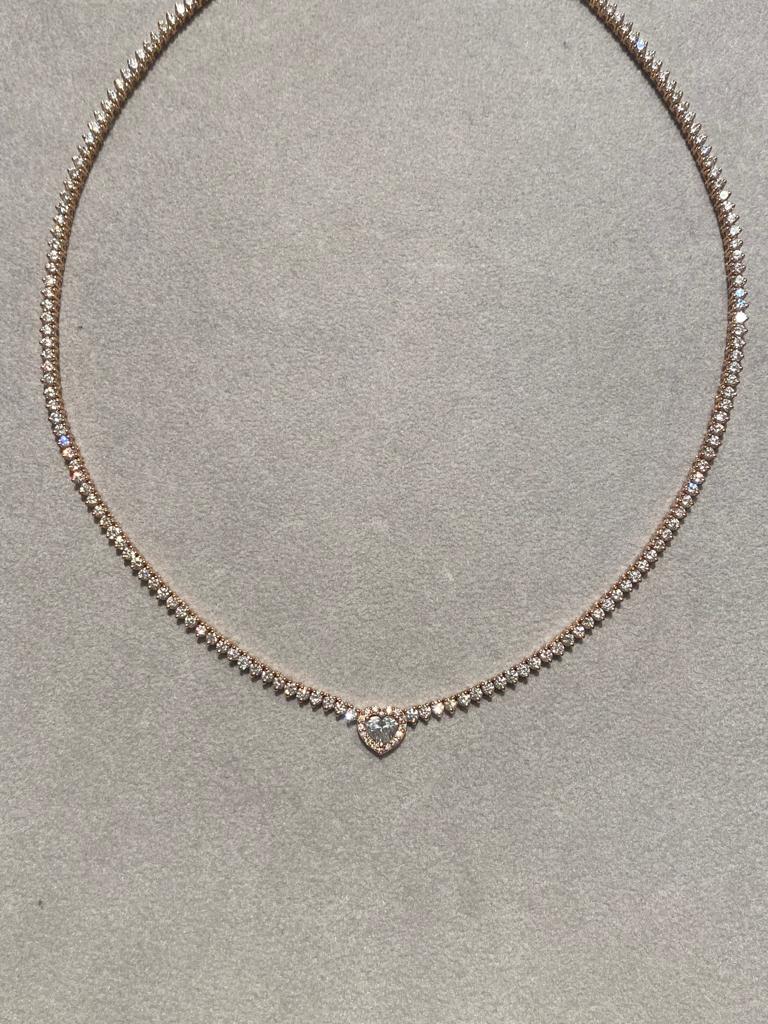 14K Gold Heart Tennis Necklace for Women - Elegant Valentine's Day Gift, Anniversary Present & Everyday Jewelry - Perfect for Date Nights, Parties & Special Occasions