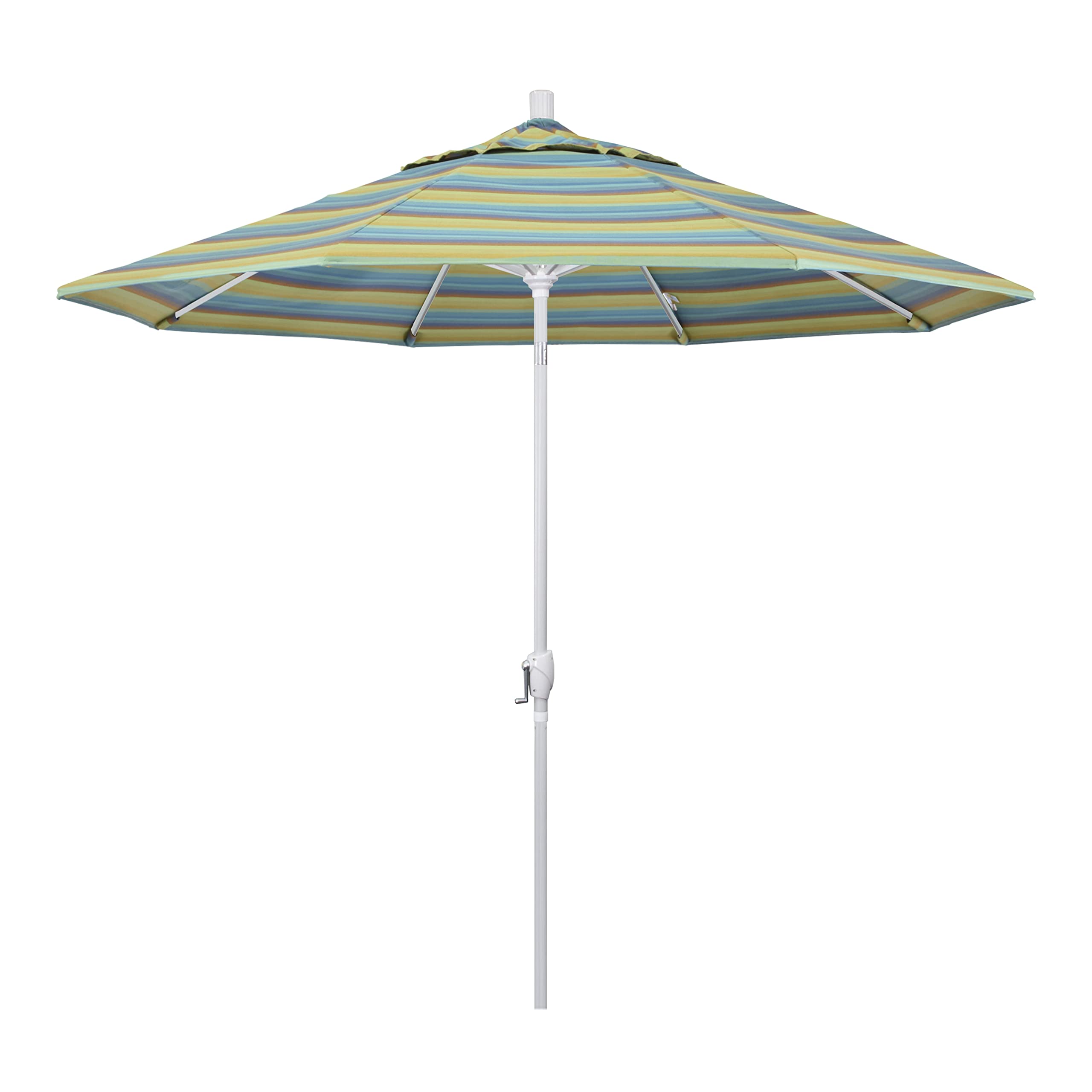 California Umbrella 9' Round Aluminum Market Umbrella with Crank Lift & Push Button Tilt - White Pole & Astoria Lagoon Design for Patio, Garden, Poolside, and Outdoor Dining Areas