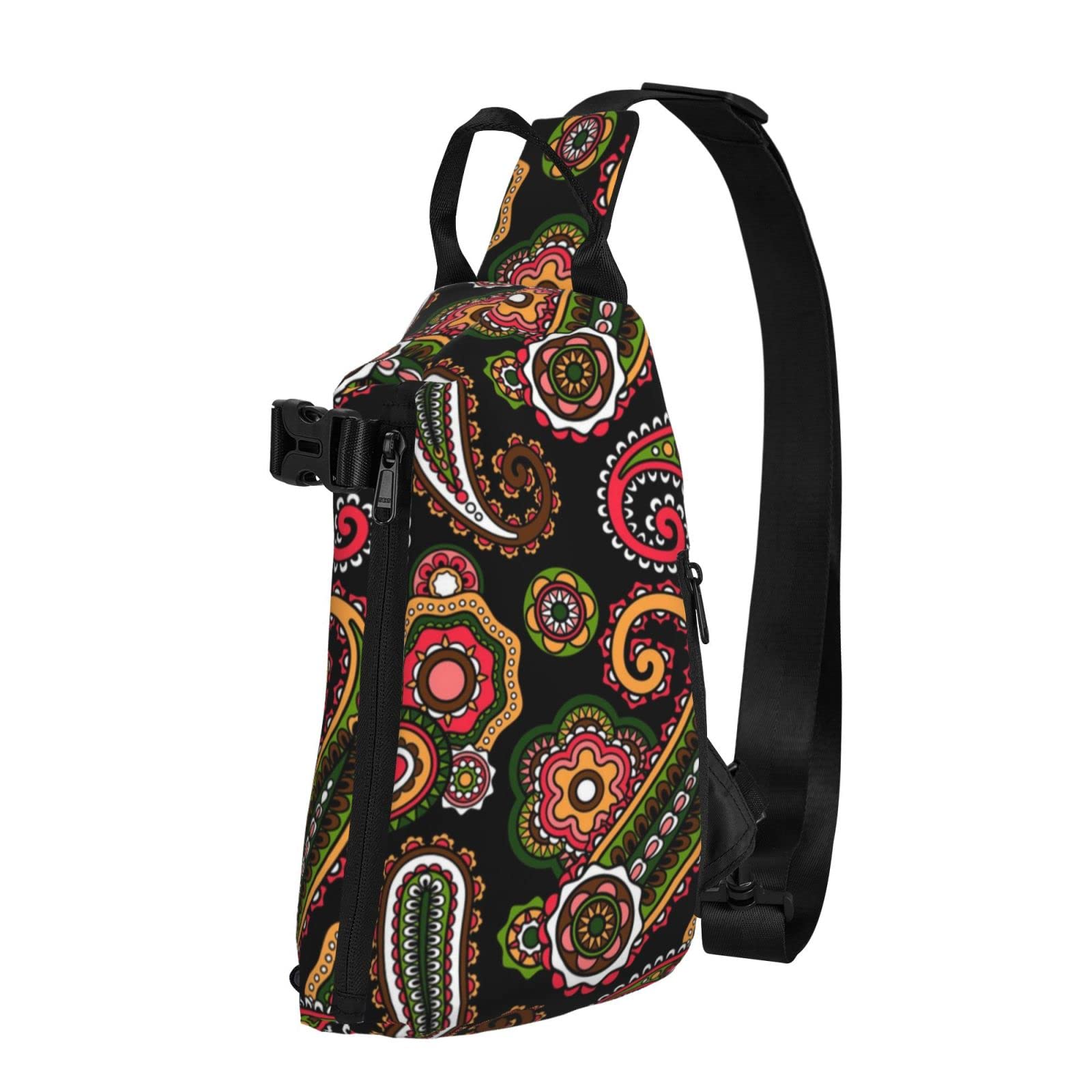 Men's Lightweight Crossbody Sling Bag - Anti-Theft Chest Shoulder Backpack for Travel, Gym & Daily Use | Cool Paisley Floral Design | Fashionable Unbalanced Daypack for Men & Boys