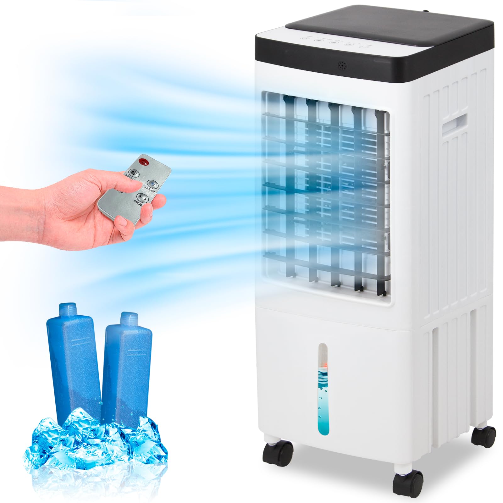 RUN.SE Portable Air Conditioner - 3-in-1 Evaporative Air Cooler with 3 Speed Settings, 2 Cooling Modes, 2.6 Gallon Water Tank, 7-Hour Timer & Remote Control | Perfect for Home, Office, Garage & Bedroom Cooling | Energy Efficient Personal Space Cooler for Summer