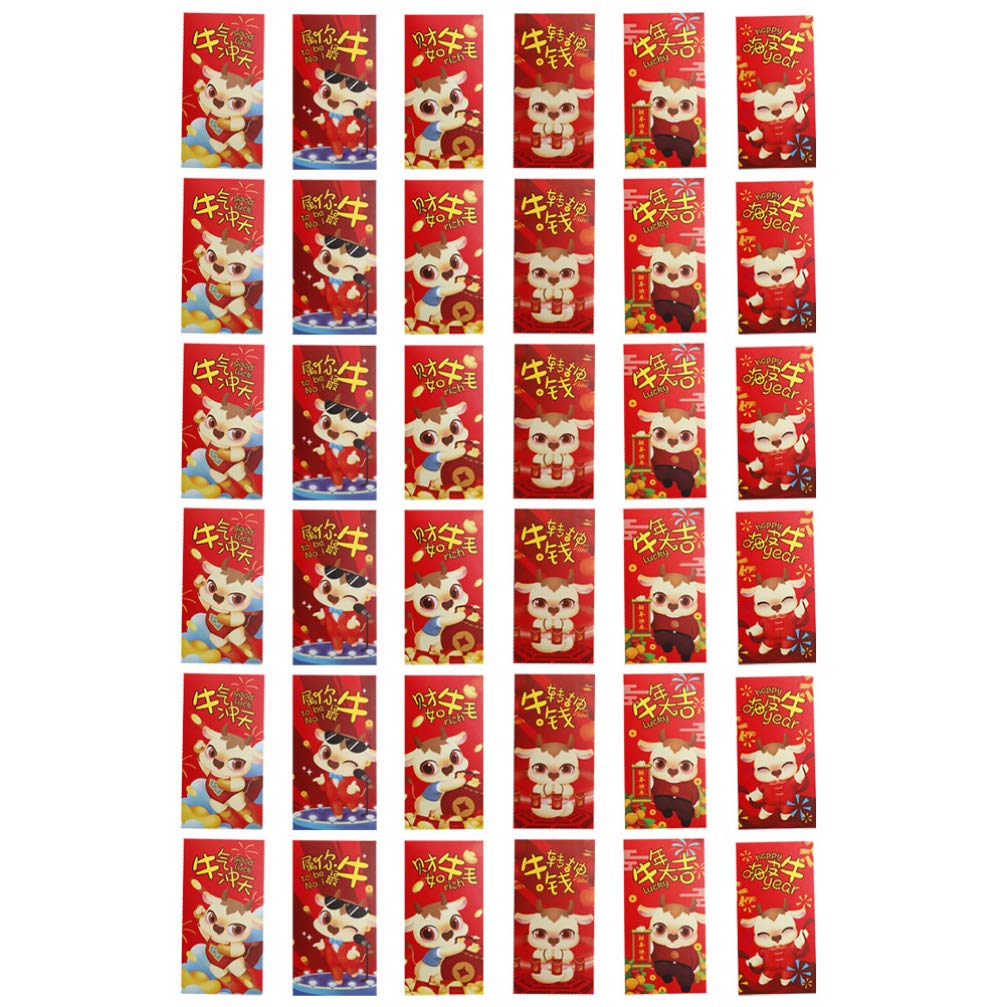 EXCEART 36pcs Chinese New Year Red Envelopes - 2021 Zodiac Ox Design Lucky Money Pockets for Spring Festival, Birthday & Wedding Gifts - Decorative HongBao for Good Fortune & Celebrations