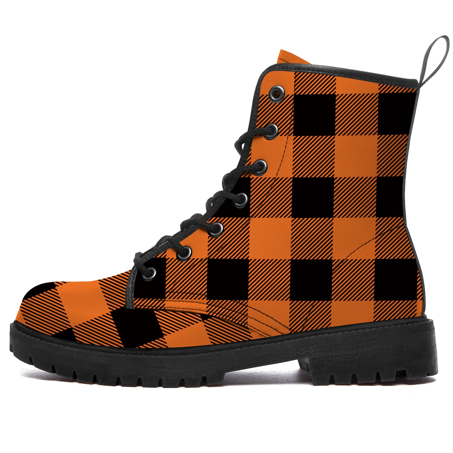 Stylish Plaid Combat Boots for Women & Men - Waterproof Ankle Booties with Anti-Slip Sole, Lace-Up Design & Low Heel - Perfect for Hiking, Outdoor Adventures & Casual Wear