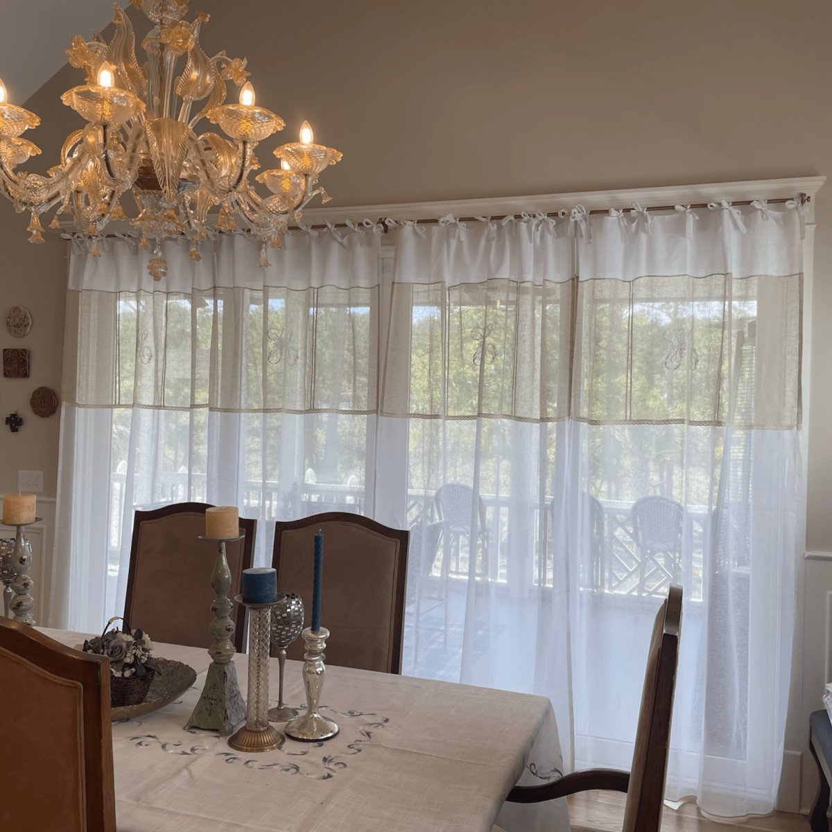 Thelwall Sheer Linen Lace Tie Top Curtain Panel - Elegant Window Treatment for Living Room, Bedroom & Dining Room Decor