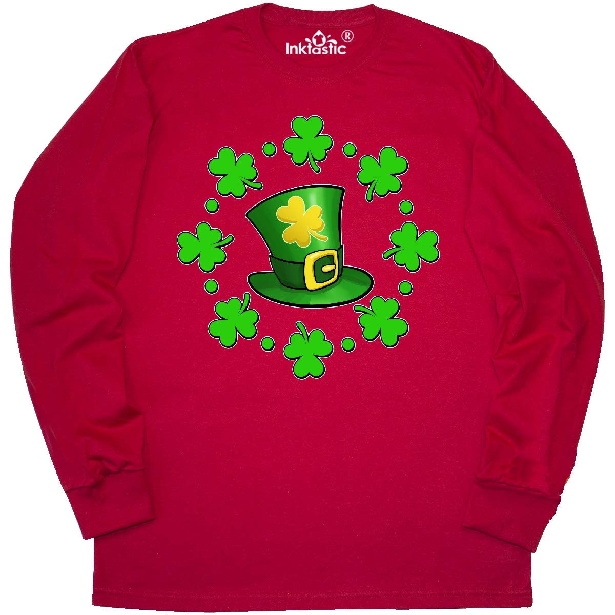 Inktastic St. Patrick's Day Shamrocks and Hat Long Sleeve T-Shirt for Men & Women - Festive Irish Apparel for St. Paddy's Day Celebrations, Pub Crawls & Parades