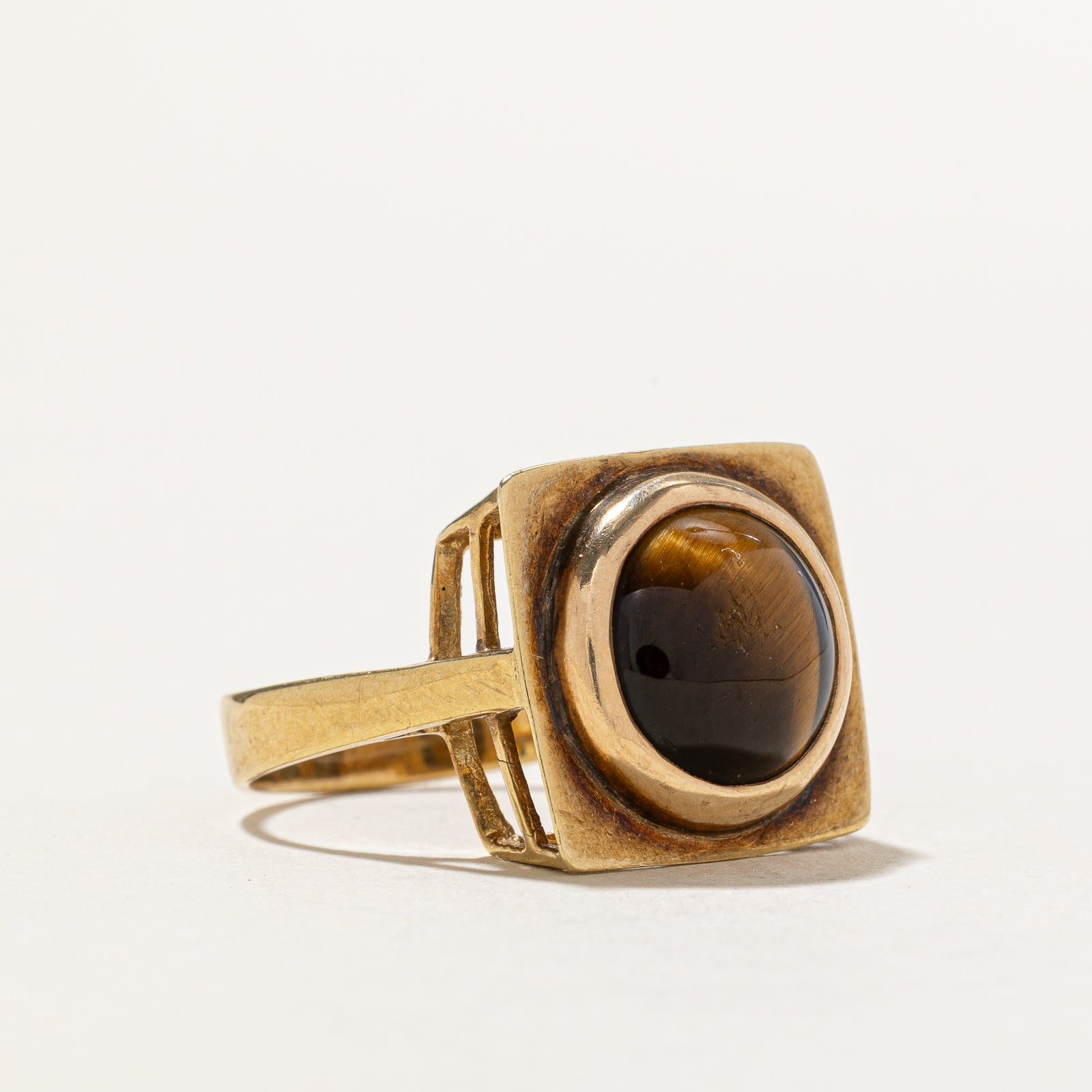 Geometric Tigers Eye Ring for Women - 4.00ct Natural Stone - Size 6.75 - Handmade Boho Jewelry - Perfect for Everyday Wear & Gift Giving