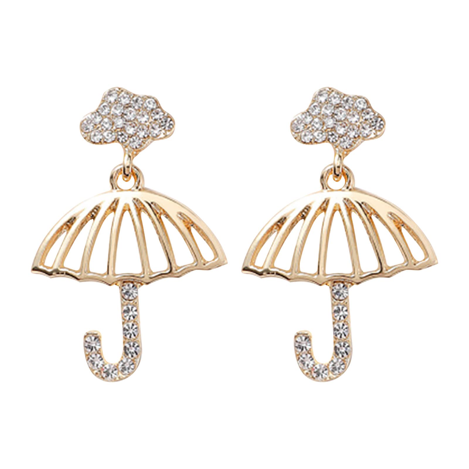 Stylish Women's Silver Hoop Earrings with Diamond Small Umbrella Design - Fashionable Chunky Statement Jewelry for Parties, Weddings & Daily Wear (Gold, One Size)