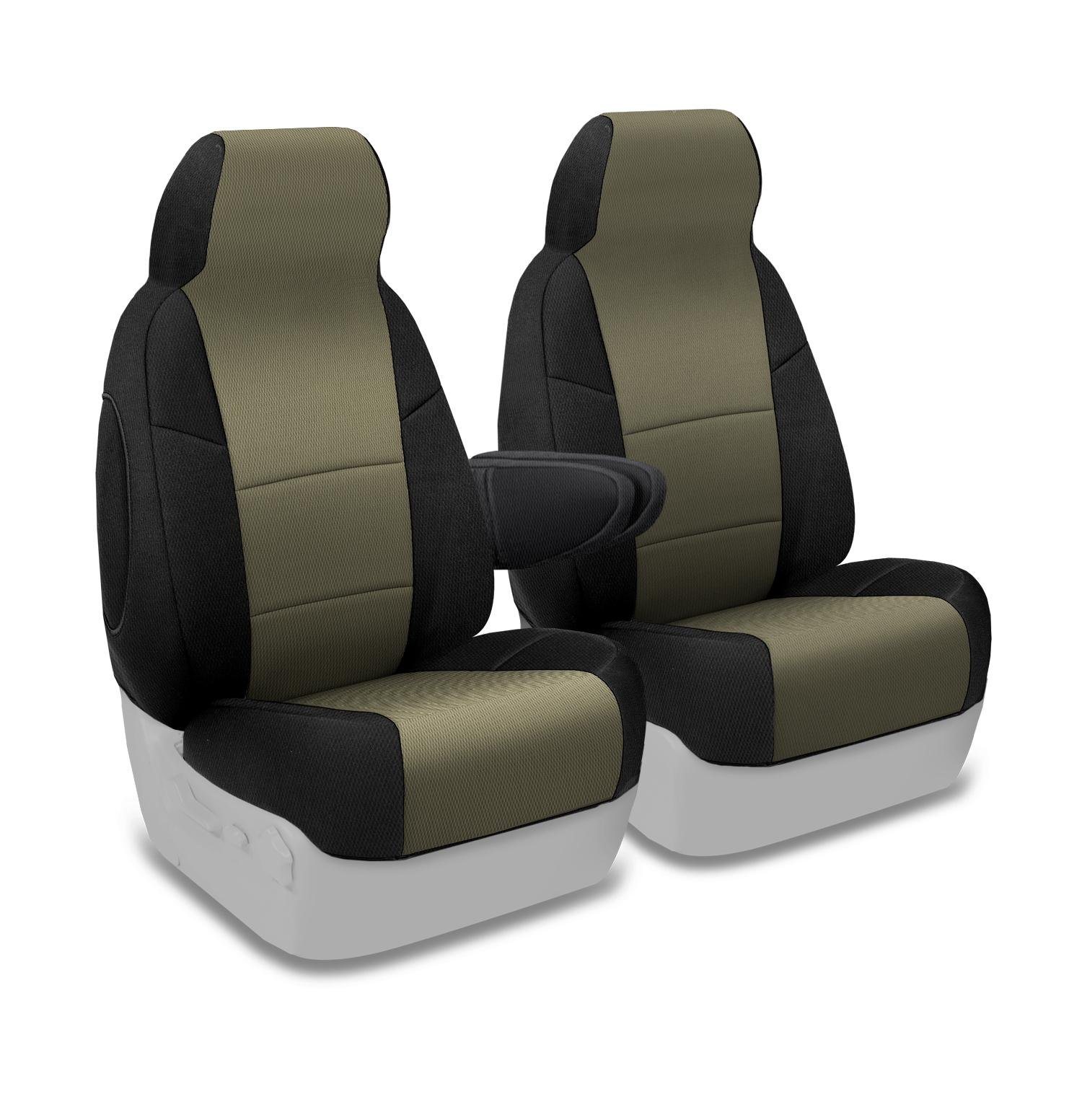 Coverking Custom Fit Front 50/50 Bucket Seat Cover for Chevrolet Express 1500/2500/3500 - Spacermesh 2-Tone (Taupe/Black) | Durable Protection for Work Trucks & Commercial Vehicles