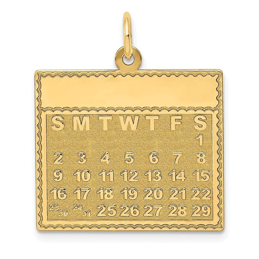 14K Yellow Gold Sunday to Monday Calendar Pendant Necklace for Women - 26mm x 22mm Fine Jewelry Gift for Birthday, Anniversary & Special Occasions