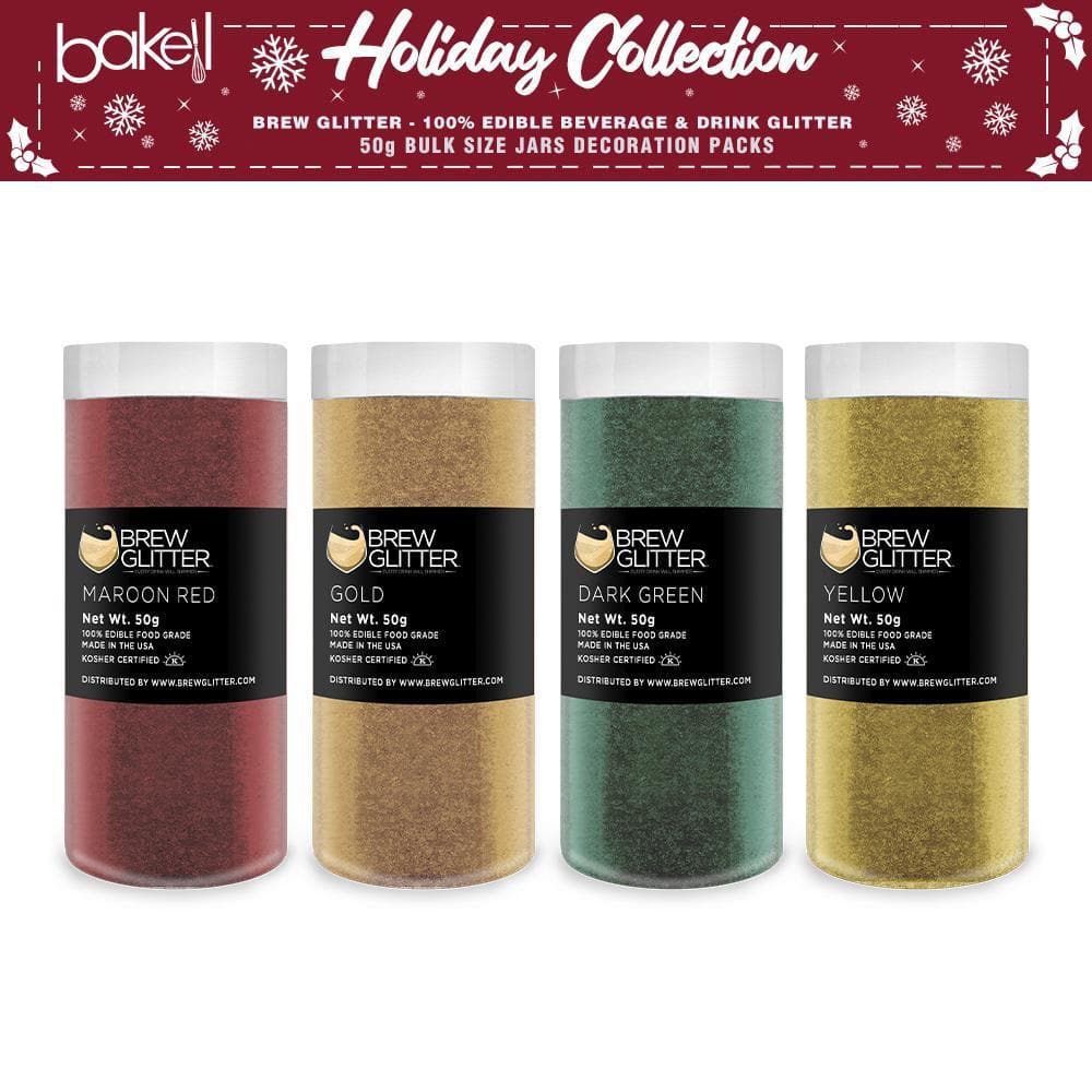 Christmas Collection Brew Glitter Combo Pack A (4 PC SET) - 50 Gram Jar - Perfect for Holiday Crafts, DIY Projects & Festive Decorations