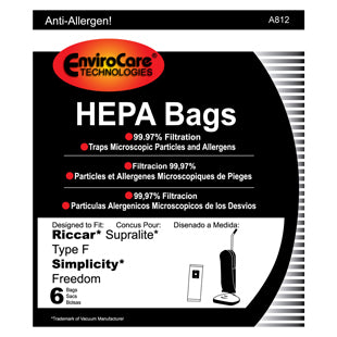 Riccar Supralite F Bags HEPA - 6 Pack Replacement Vacuum Bags for Riccar Supralite Vacuums | Premium Filtration for Allergy & Pet Hair | Perfect for Home Cleaning & Allergen Reduction