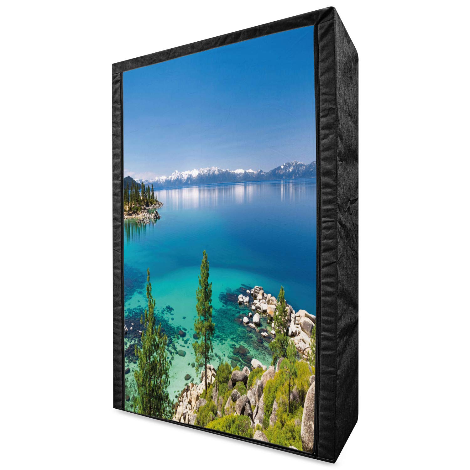 Ambesonne Blue Portable Fabric Wardrobe - Lake Tahoe Sierra Pines Design with Shelves, 42.5