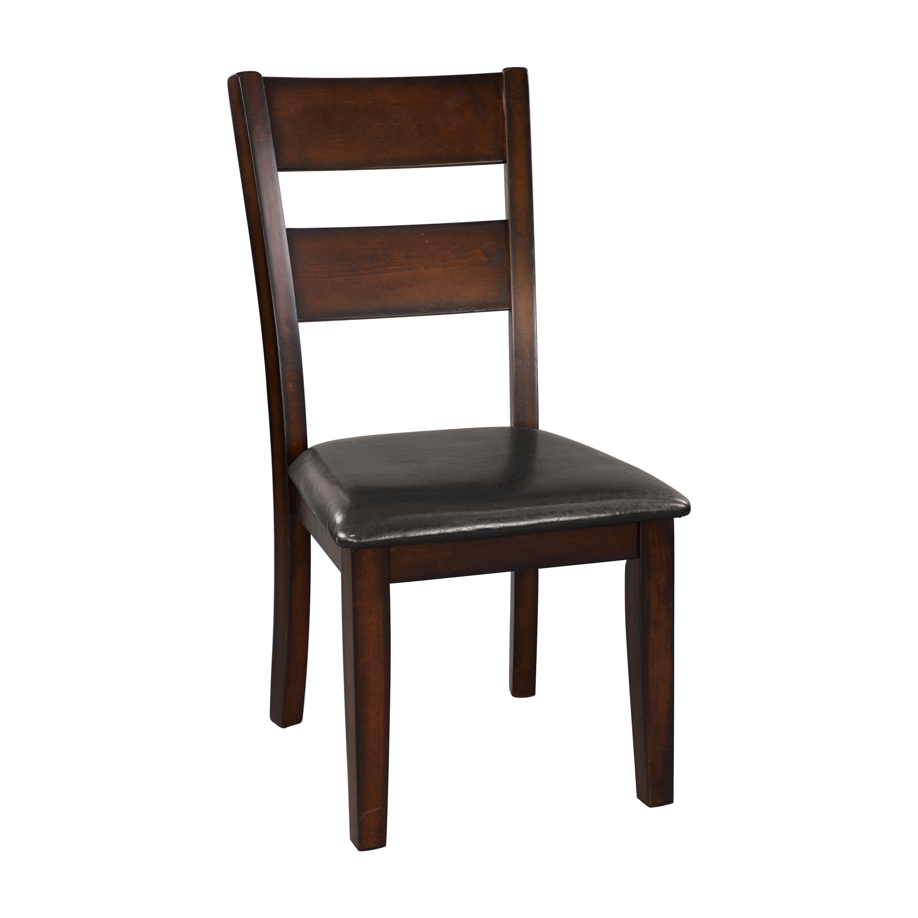 Set of 2 Cherry Finish Transitional Dining Chairs - Mango Wood Veneer with Faux Leather Upholstery | Classic Style Side Chairs for Dining Room, Kitchen, or Home Office