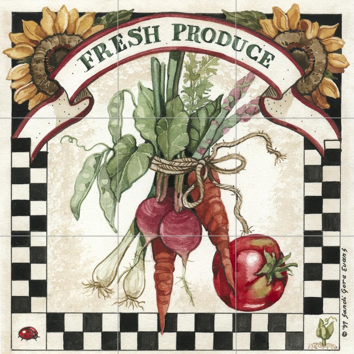 Ceramic Backsplash Tile Mural - Fresh Produce Design by Sandi Gore Evans | Elegant Kitchen Wall Decor for Modern & Farmhouse Style Homes