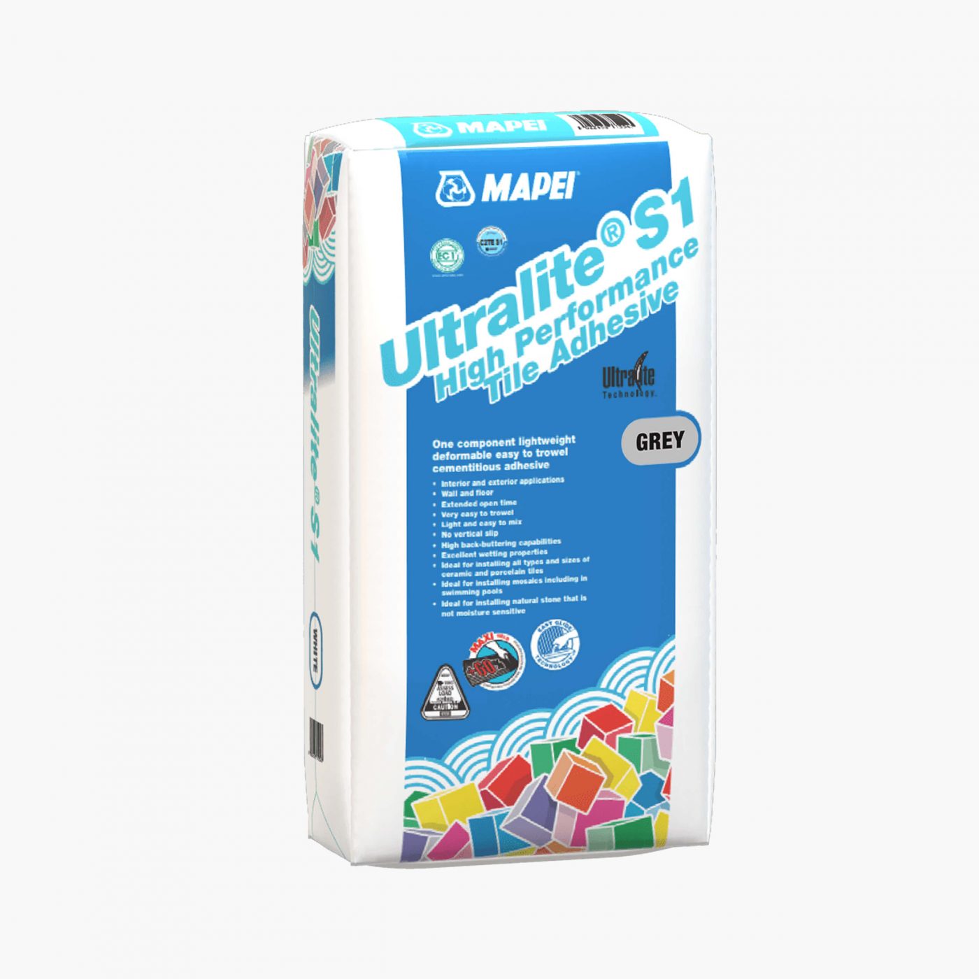 Mapei Ultralite S1 13.5Kg Grey Lightweight Tile Mortar - Premium Thin-Set Adhesive for Floor & Wall Tiles - Easy to Mix & Apply - Perfect for Bathroom, Kitchen & Shower Renovations