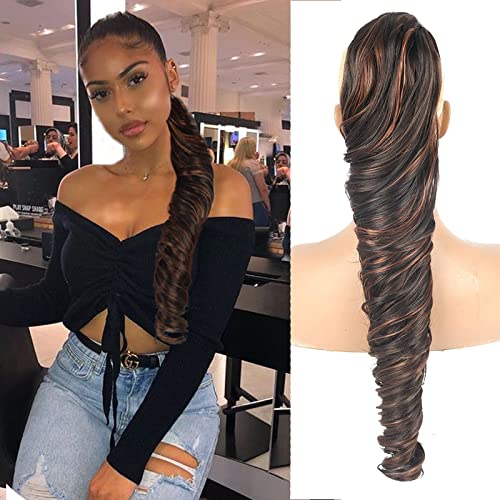 CINHOO Long Curly Synthetic Ponytail Hair Extension for Black Women - Clip-in & Drawstring Ponytail (4/30) - Perfect for Parties, Weddings & Everyday Styling