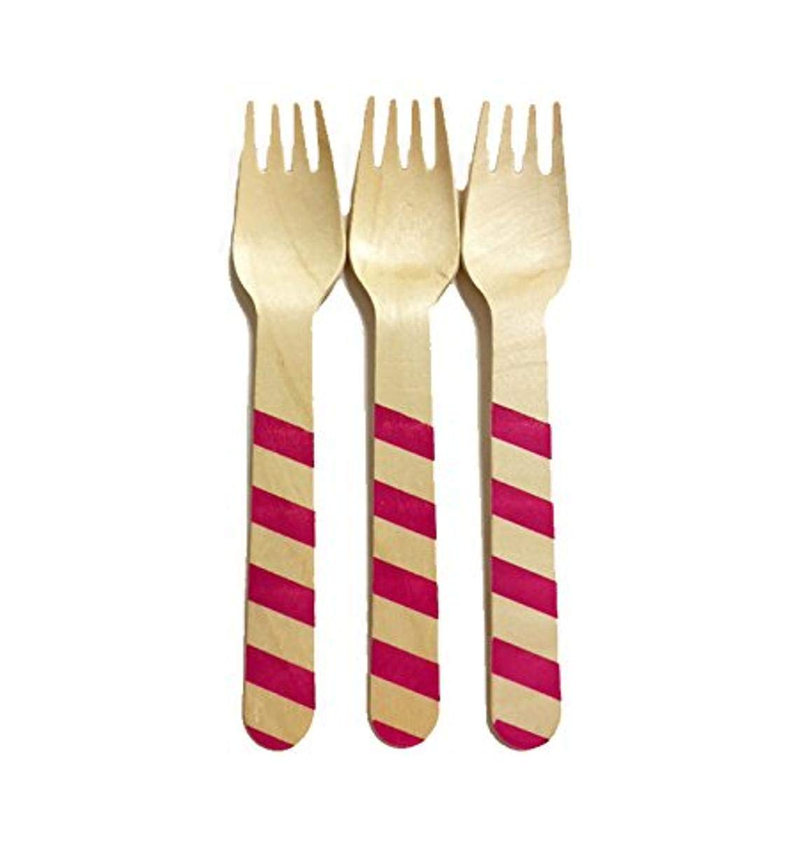Premium Purple Striped Wooden Forks - 6