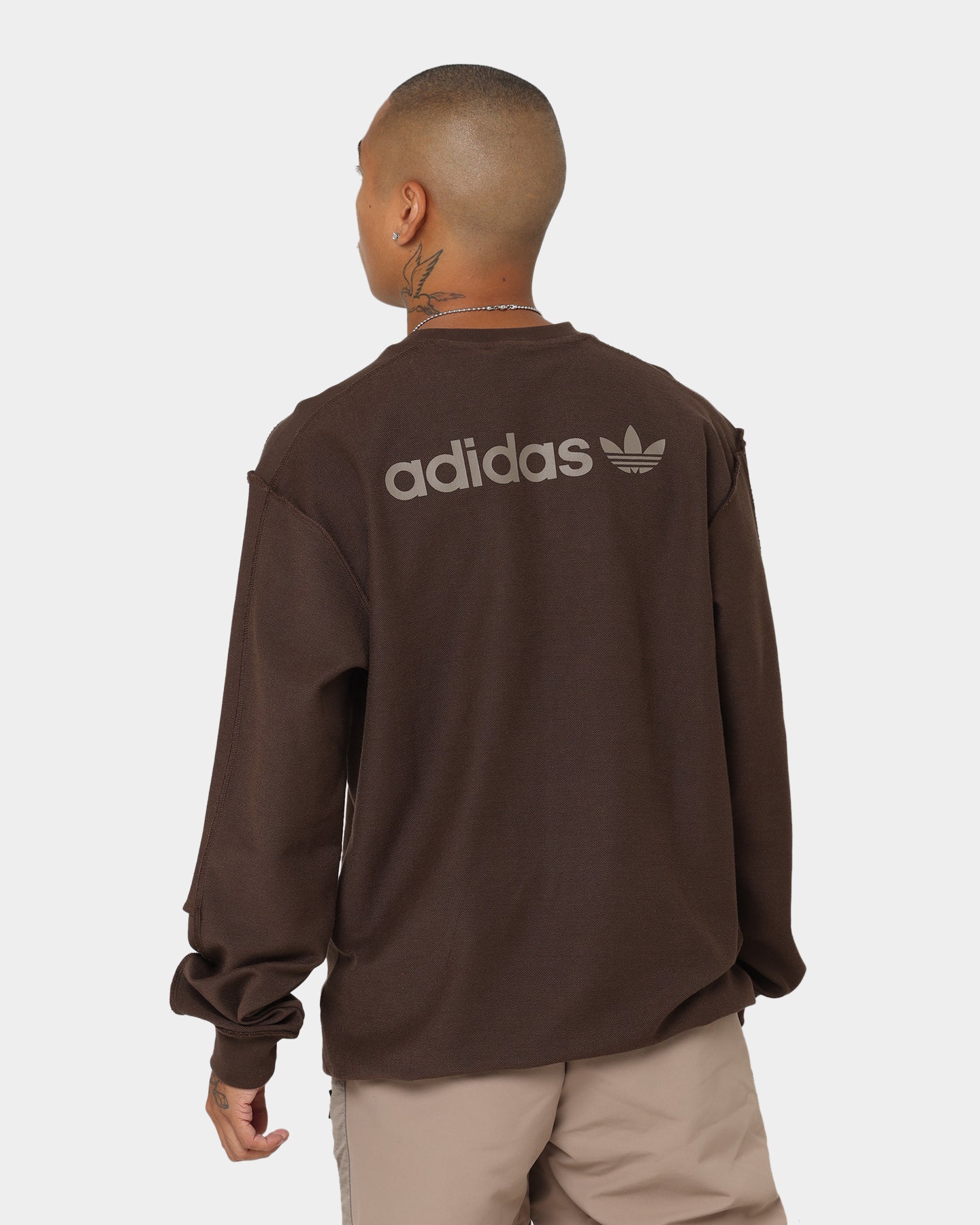 Adidas Loopback Crewneck Sweatshirt for Men - Soft Brown Cotton Pullover for Casual Wear & Street Style