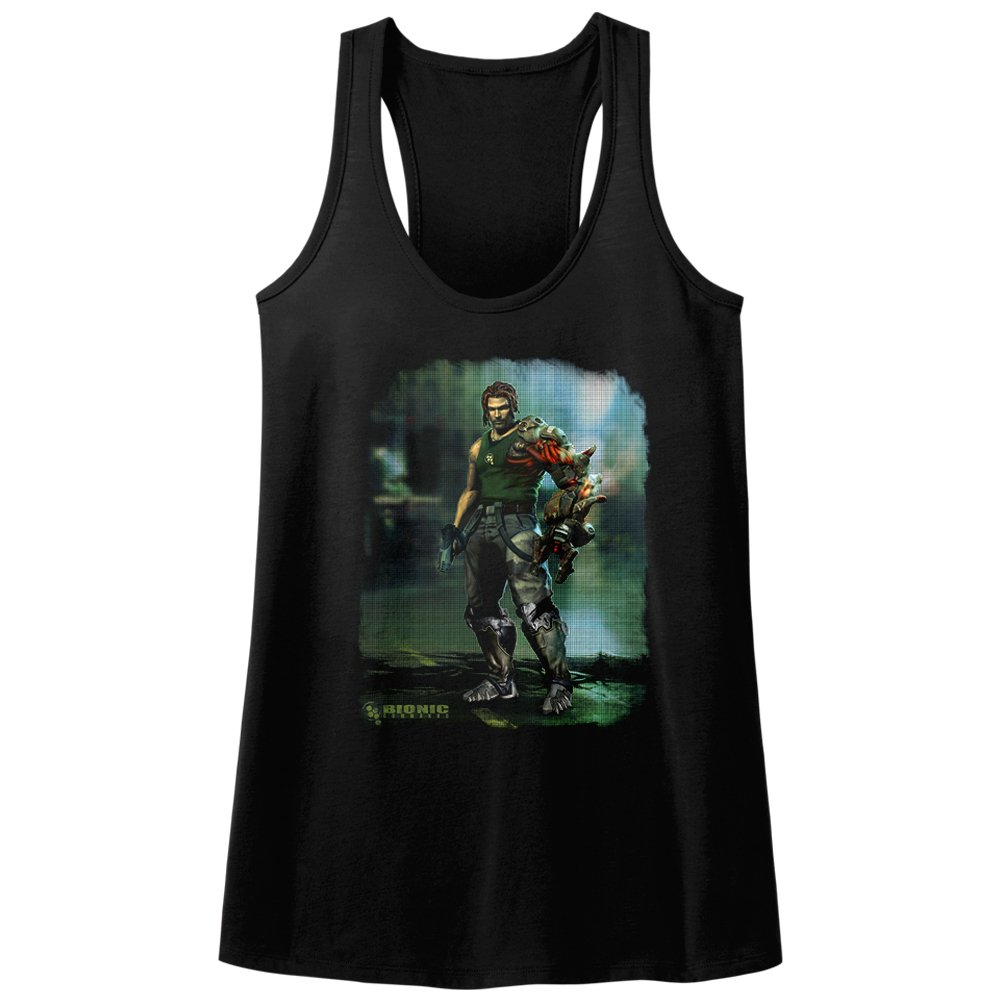 Bionic Commando Arcade Video Game Mechanical Robot Damaged Road Women's Tank Top - Retro Gaming Tee for Casual Wear & Cosplay