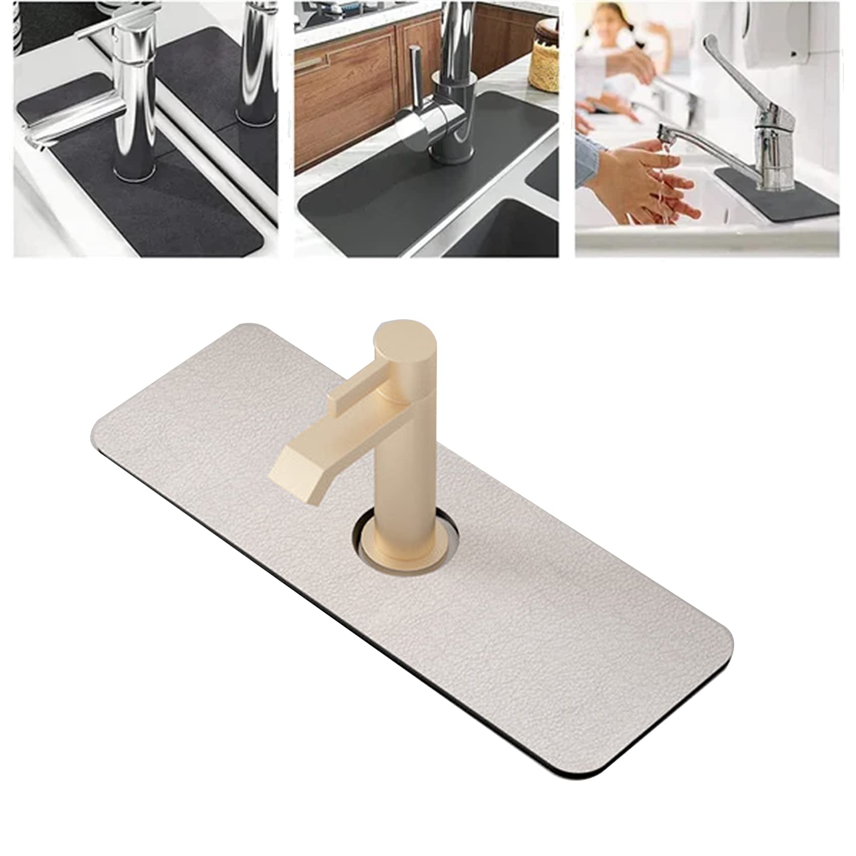 Diatomite Faucet Mat - Fast-Drying Silicone Splash Guard for Kitchen Sink (White) - Perfect for Wet Countertops